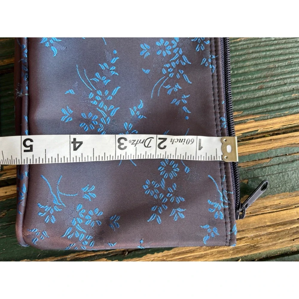 Floral Brocade Makeup Bag Purple Blue Satin Travel Pouch Cosmetic Case